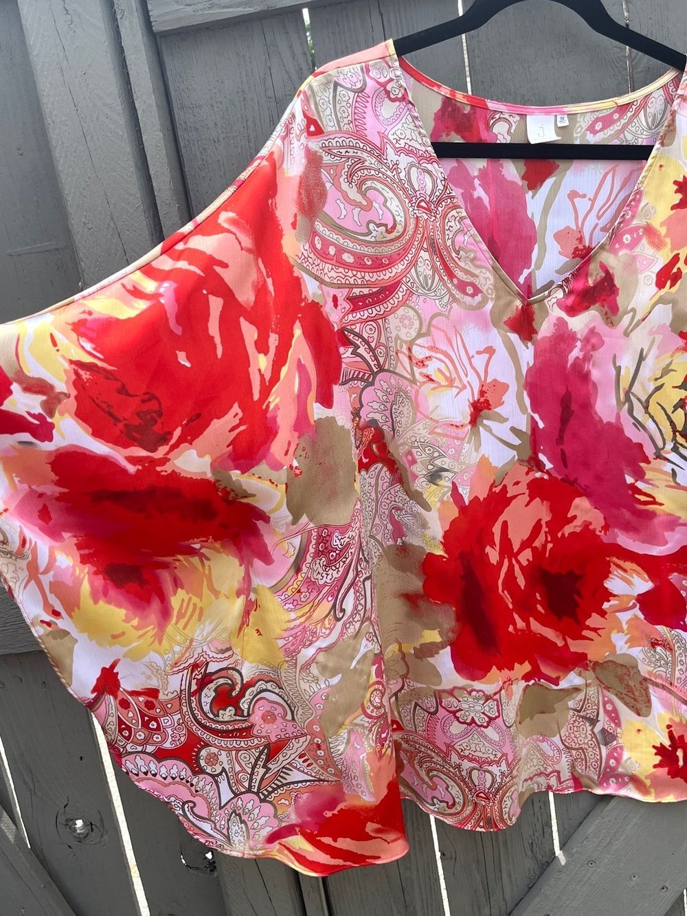 Jones New York V-Neck Kimono Sleeve Tunic Blouse Pink Coral Size 3X - Picture 7 of 10